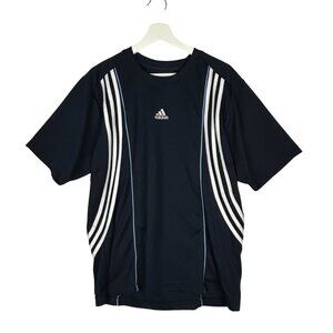 Adidas Shirt Mens XL Navy White Three Stripe Pullover Jersey Short Sleeve Casual